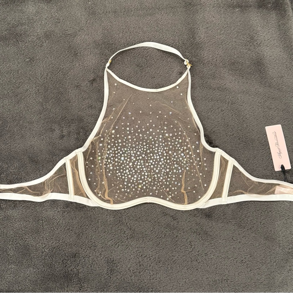 Agent Provocateur Solar Swarovski Crystal Halter Bra NWT White/Sand 36C - Picture 5 of 10